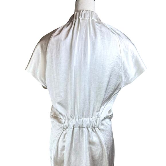 Zero + Maria Cornejo Stella Silver White Satin Ruched Gathered Cocktail Dress - Picture 10 of 16